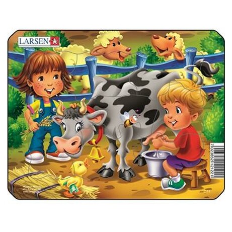 LARSEN. Пазл рамка-вкладиш LARSEN Ферма. Діти і корова, серія МІНІ (Z11-3)
