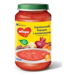 Milupa. Суп-пюре овоче-м'ясне Український борщ для дітей від 8 місяців 200 г (5900852045233)