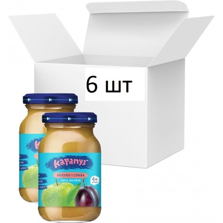 Карапуз. Упаковка пюре Яблоко и слива без сахара 170 г х 6 шт (4820134722069)