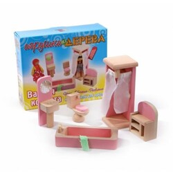 Іграшки з дерева. Набір меблів для ляльок "Ванна кімната" (Д274)