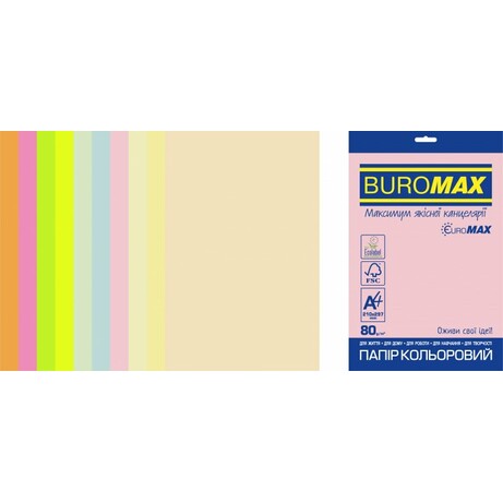 Buromax. Набір цв.бумагі PASTEL + NEON, EUROMAX, 10 кол., 50 л., А4, 80 г / м²