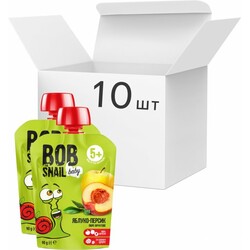 Bob Snail. Упаковка фруктового пюре Яблуко-Персик 90 г х 10 шт (4820219343035)
