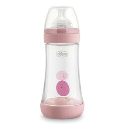 Chicco. Бутылочка для кормления пластиковая PERFECT 5 с силиконовой соской 2м+ 240 мл Розовая (80586