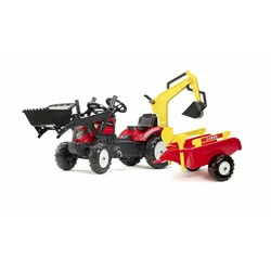 Falk.Дитячий трактор на педалях з причепом, переднім та заднім ковшами RANCH червоний (2051CN)