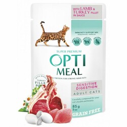 Корм для котів Optimeal ягня-індич філе в соусі, 85 г (4820215364003)