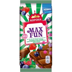 Шоколад мол Корона Max Fun клубн-малин-чорниця-смор, 150 г (7622201797973)