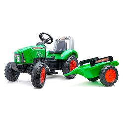 Детский трактор на педалях Falk с прицепом зеленый  (2021AB)