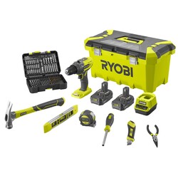 Шуруповерт-дриль Ryobi R18PD3-220TAH з набором ручного інструменту та оснащенням (5133005506)