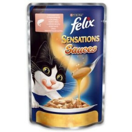 Felix. Корм для котов Sensations Sauces лосось-креветки 100 г(7613036075930)