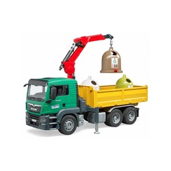 Машинка іграшкова - автомобіль MAN TGS з краном-маніпулятором та контейнерами для скляних відходів