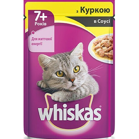 Whiskas. Корм для котов 7лет+ с курицей в соусе 100г(3065890128477)