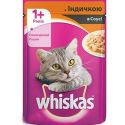 Whiskas. Корм для котов 1год+ с индейкой в соусе 100г(4770608253165)