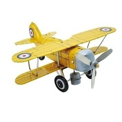 Желтый самолет 20 см с ключом - детская игрушка в винтажном стиле (B85455)