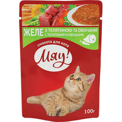 Мяу! Влажный корм для взрослых котов с вкусом желе с телятиной и овощами 100 г(4820083902826)