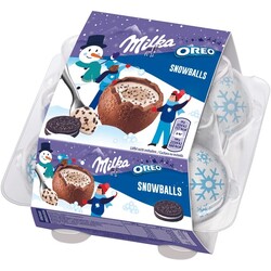 Фігурний молочний шоколад Milka Snow Balls з кремовою молочною начинкою та шматочками печива Орео 112 г (7622201791933)