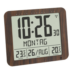 Часы настенные цифровые TFA с термометром и датчиком температуры, имитация дерева, 248x25x206 мм.