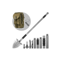 Лопата-мультитул 2E Tactical тактична Mahura Steel Gray розбірна, 23в1, з сумкою в комплекті