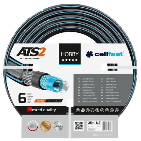 Шланг садовий Cellfast HOBBY ATS 1/2", 25м, 6 шарів, до 30 Бар, -20…+60°C (16-200)