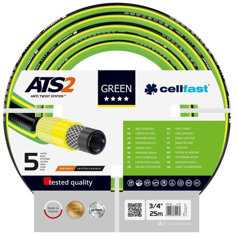 Шланг садовий Cellfast GREEN ATS 3/4", 25м, 5 шарів, до 30 Бар, -20…+60°C (15-120)