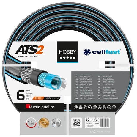 Шланг садовий Cellfast HOBBY ATS 1/2", 50м, 6 шарів, до 30 Бар, -20…+60°C (16-201)