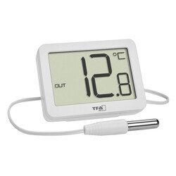 Термометр цифровой TFA комнатный/уличный, проводной датчик, белый, 55x15x40 мм (30106602)