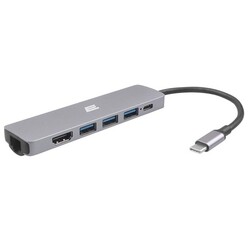 Хаб 2E USB-С > 2хUSB-A 2.0/USB-A 3.0/USB-C PD/HDMI/Ethernet, 0.15м, серый (2EW-2684)