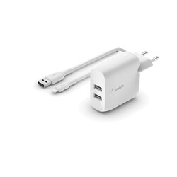 Зарядное устройство Belkin Home Charger 24W DUAL USB 2.4A, Lightning 1m, white (WCD001VF1MWH)