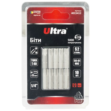 Биты TORX 40×25мм ¼" 10шт S2 (блистер) ULTRA (4015412)