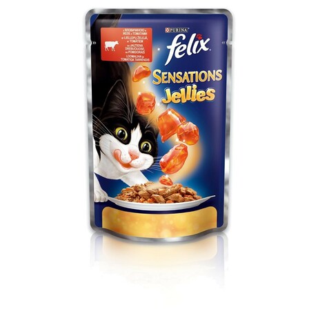 Felix. Корм для котов Felix Sensations говядина-томат желе, 100 гр(7613035469624)