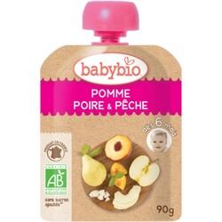 BABYBIO. Органическое пюре из яблока, груши и персика с 6 месяцев 90 г (3288131540016)