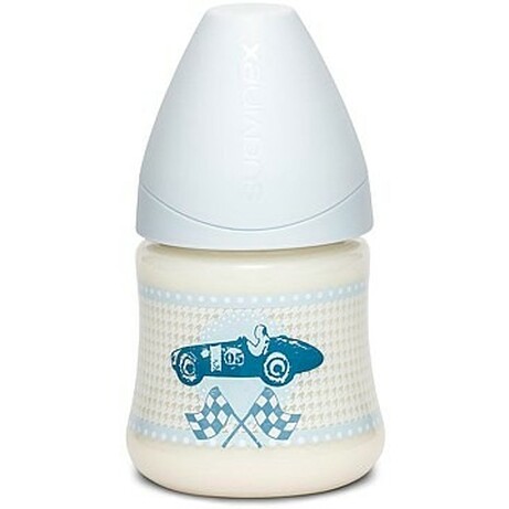 Suavinex. Пляшка "Історії малюків", 150 мл, силіконова соска, середній потік, блакитна (8426420048