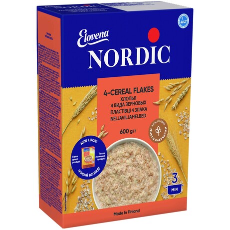 Nordic. Пластівці 4 види зернових, 600 р.(6411200105770)