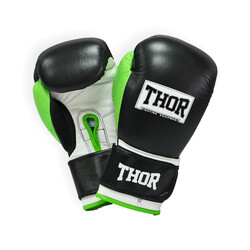 Thor. Перчатки боксерские TYPHOON 10oz /Кожа /черно-зелено-белые (7200802712108)