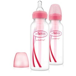 Dr. Brown's. Детская бутылочка для кормления с узким горлышком, 250 мл, розовый, 2 шт. в уп (SB82305