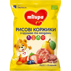 Milupa. Рисовые коржики Milupa с грушей и ягодами для питания детей от 7-ми мес 40 г (8720097005291)